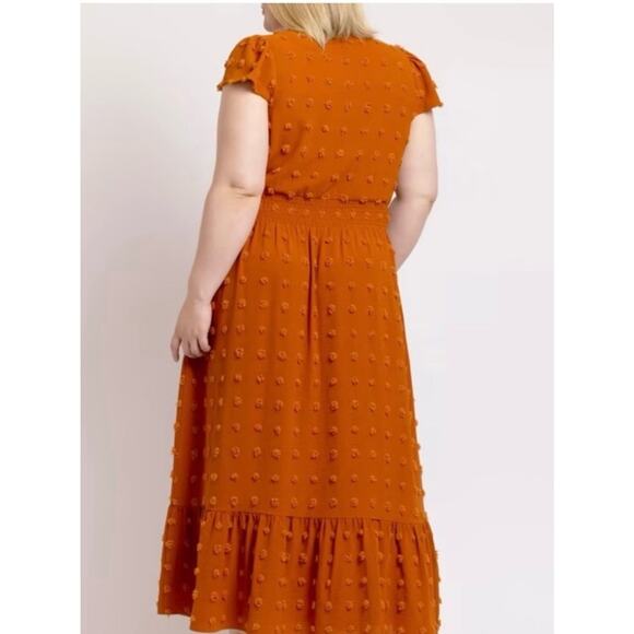 Daniel Rainn Ellen Swiss-Dot Maxi Dress, Burn Orange Pockets! XXL flounce sleeve - Picture 2 of 6